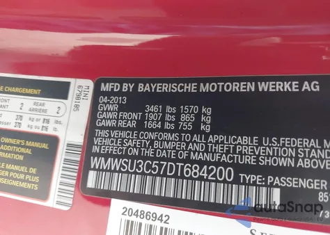 2013 Mini Hardtop Cooper z USA, uszkodzony, nr VIN WMWSU3C57DT684200